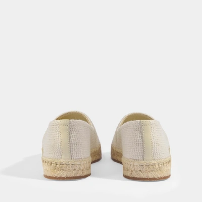 Shop Burberry Tabitha Embroidered Espadrilles In Off-white And Black Cotton