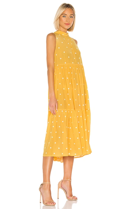 Shop Asceno Long Neck Tie Dress In Yellow Polka