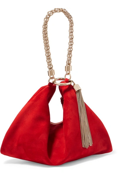 Shop Jimmy Choo Callie Suede Shoulder Bag In Red