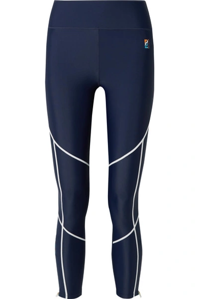 Shop P.e Nation Quarter Force Embroidered Stretch Leggings In Navy