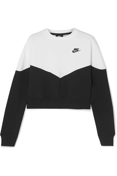 Shop Nike Heritage Embroidered Cotton-blend Fleece Sweatshirt In Black