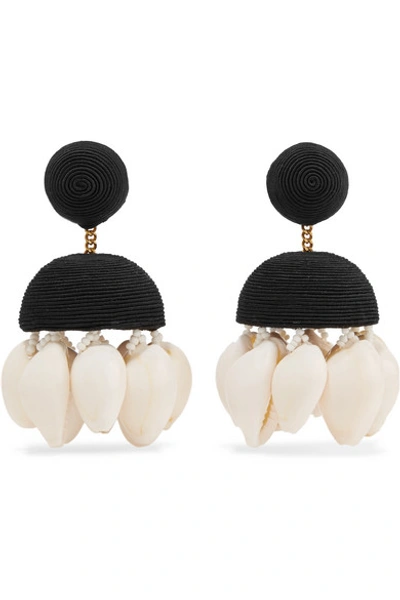 Shop Rebecca De Ravenel + Aquazzura Riviera Cord, Bead And Shell Clip Earrings In Black