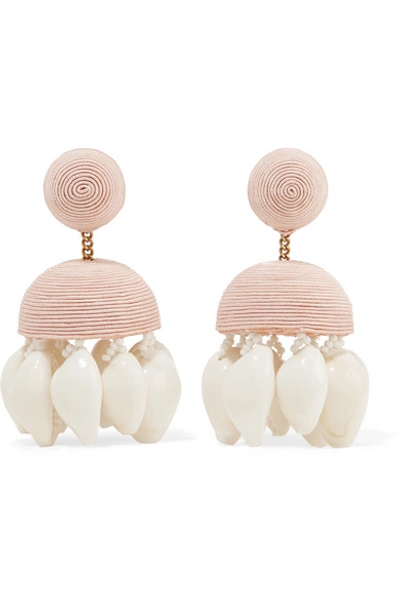 Shop Rebecca De Ravenel Aquazzura Riviera Cord, Bead And Shell Clip Earrings In Pink