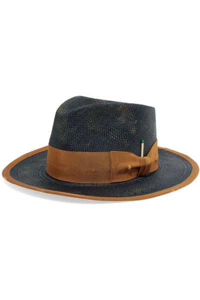 Shop Nick Fouquet Cigarillo Grosgrain-trimmed Straw Hat In Navy