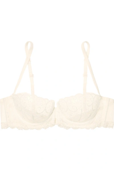 Shop La Perla Petit Jardin Embroidered Stretch-tulle Underwired Bra In White