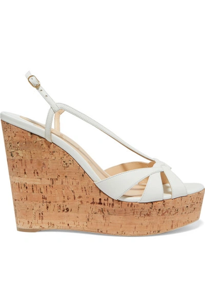 Shop Christian Louboutin Lady Wedgy 120 Leather Wedge Sandals In White