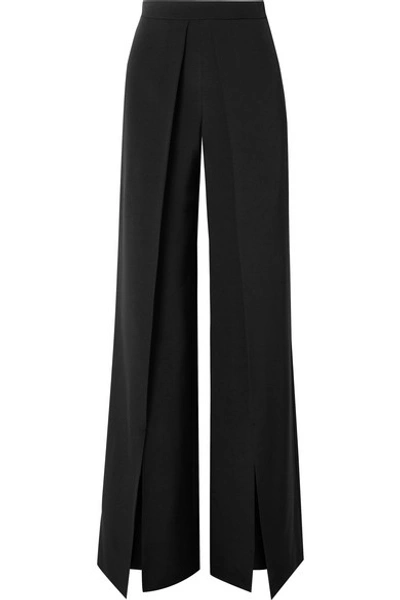 Shop Cushnie Pleated Silk-crepe Wide-leg Pants In Black