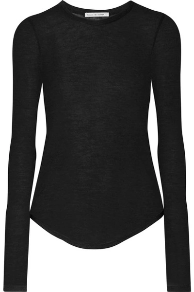 Shop Frances De Lourdes Romy Slub Cashmere And Silk-blend Top In Black
