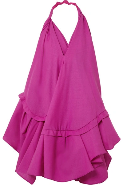Shop Jacquemus Rosa Open-back Asymmetric Wool Halterneck Dress In Pink