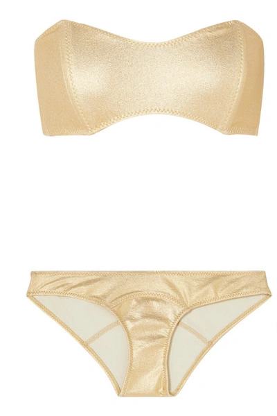 Shop Lisa Marie Fernandez Natalie Metallic Bandeau Bikini In Gold