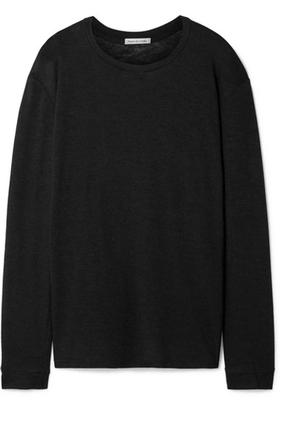 Shop Frances De Lourdes Marlon Slub Cashmere And Silk-blend Top In Black