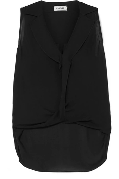 Shop L Agence Freja Wrap-effect Silk-georgette Blouse In Black