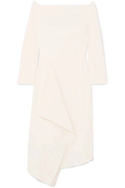 Shop Roland Mouret Clover Off-the-shoulder Draped Wool-crepe Dress In White