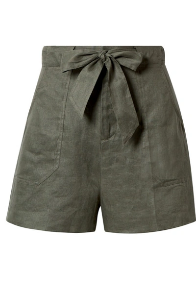 Shop Equipment Taimee Belted Linen Shorts In Army Green