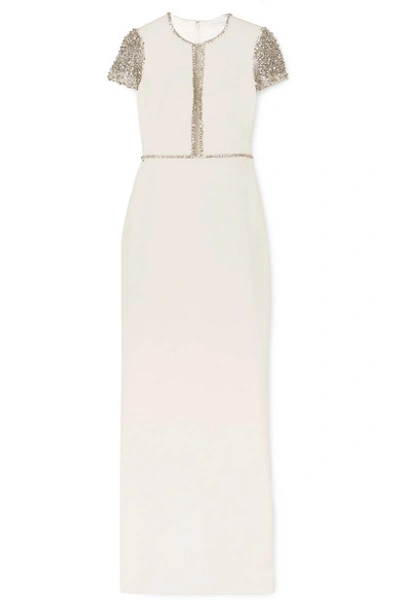 Shop Jenny Packham Cosmo Embellished Tulle And Cady Gown In Ivory