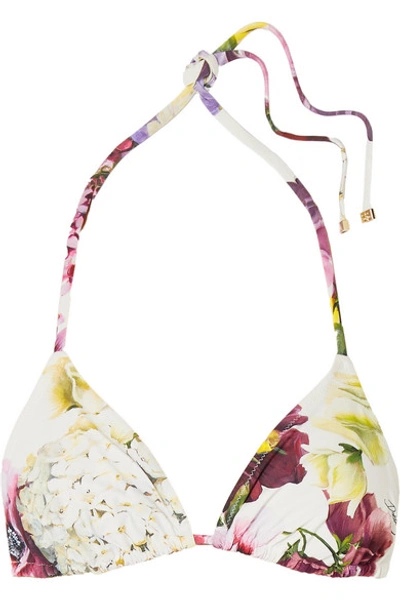 Shop Dolce & Gabbana Floral-print Triangle Bikini Top In White