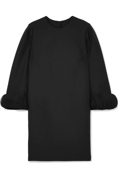 Shop Valentino Silk Satin-trimmed Wool And Silk-blend Mini Dress In Black