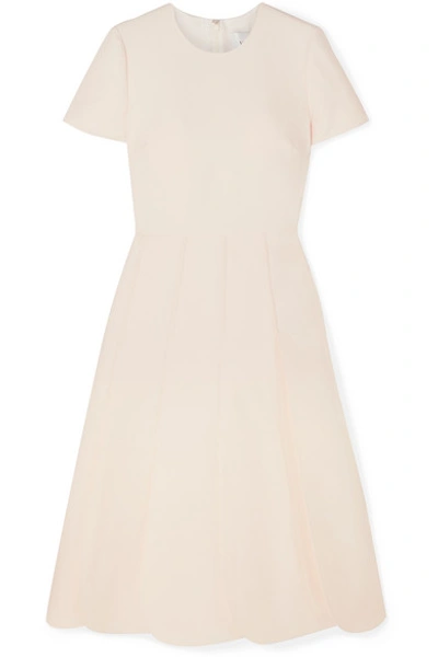 Shop Valentino Pleated Wool And Silk-blend Grain De Poudre Midi Dress In Ivory