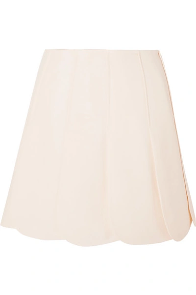 Shop Valentino Scalloped Wool And Silk-blend Grain De Poudre Mini Skirt In Ivory