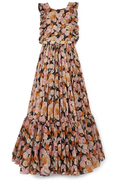 Shop Giambattista Valli Ruffled Floral-print Silk Gown In Pink