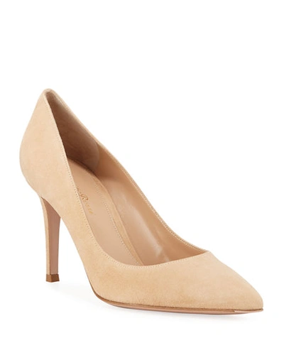 Shop Gianvito Rossi Gianvito 85 Suede Point-toe High-heel Pumps In Nude