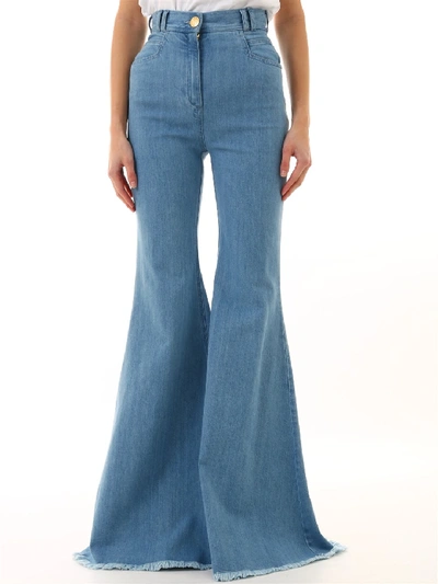 Shop Balmain High Waisted Flare Jeans In Blue