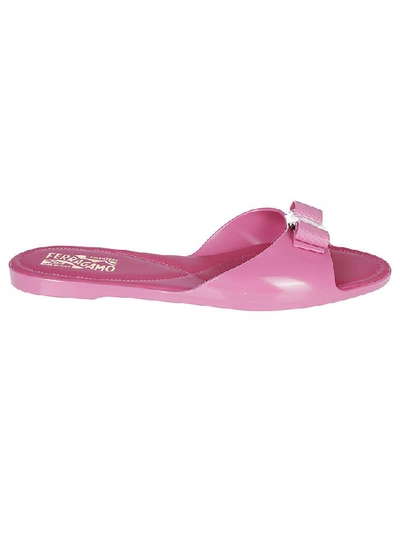 Shop Ferragamo Salvatore  Vara Bow Jelly Slide Sandals In Pink