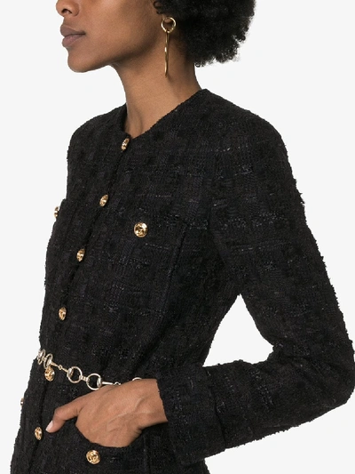 Shop Gucci Tweed Jacket With Horsebit Belt In 1000 Black