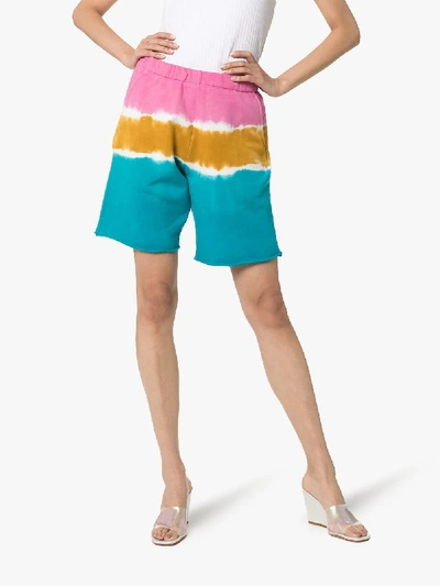 Shop The Elder Statesman Dip-dye Cotton Shorts In Pink/sun Yellow/teal