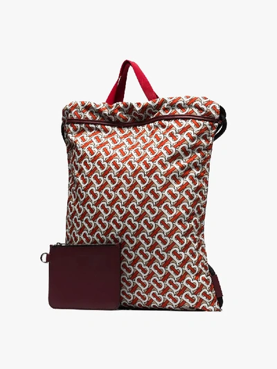 Shop Burberry Red Monogram Print String Bag In Vermillion