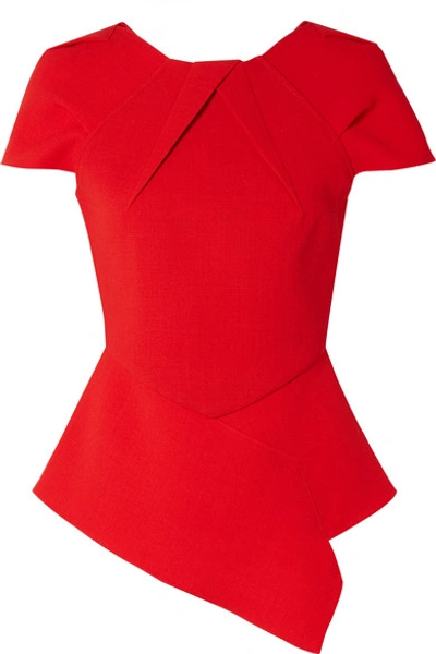 Shop Roland Mouret Bracknell Asymmetric Wool-crepe Peplum Top In Red