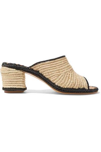 Shop Carrie Forbes Rama Two-tone Woven Raffia Mules In Beige