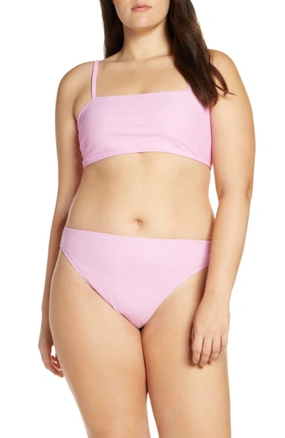 Shop Something Navy Classic Ribbed Swim Bandeau Top In Pink Chiffon