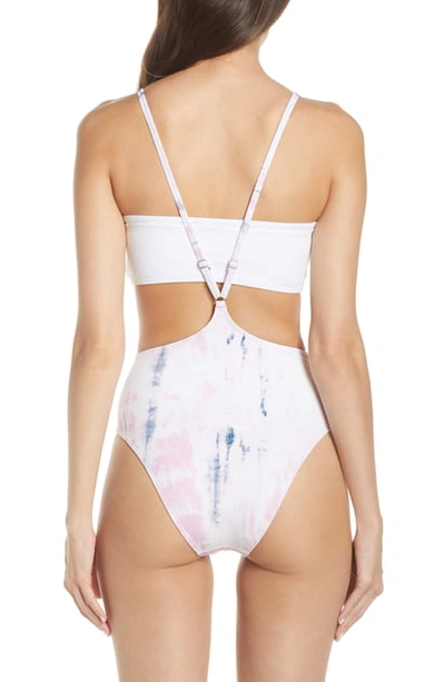 Shop Something Navy Suspender High Cut One-piece Swimsuit In Pink Chiffon Spring Wash