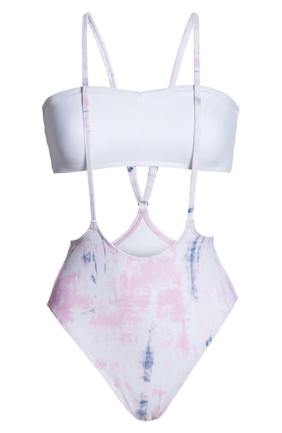 Shop Something Navy Suspender High Cut One-piece Swimsuit In Pink Chiffon Spring Wash