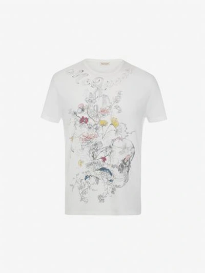 Shop Alexander Mcqueen T-shirt Mit Skull Und Botanischen Mustern In White Mix