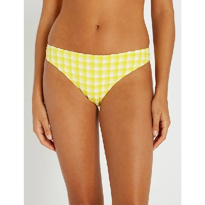 Shop Ganni Mahogany Mid-rise Bikini Bottoms In Minion Yellow