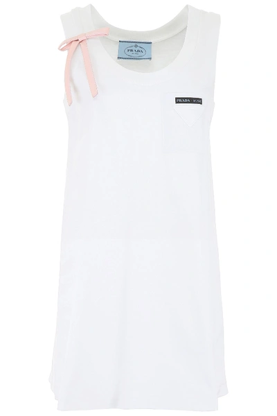 Shop Prada Bow Detail Mini Shift Dress In White