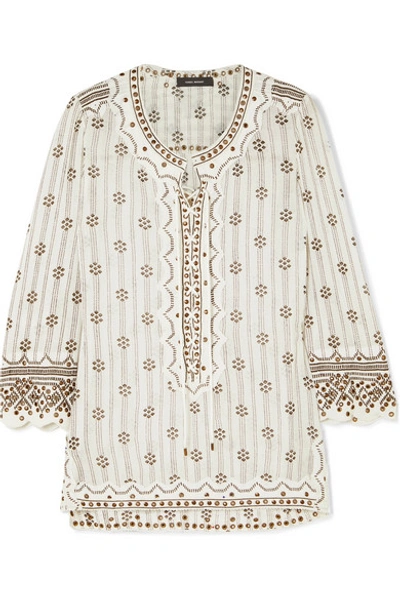 Shop Isabel Marant Alicia Lace-up Embellished Printed Cotton-gauze Tunic In White