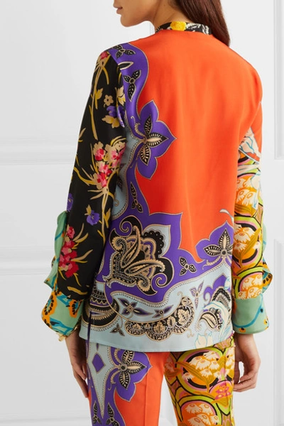 Shop Etro Pussy-bow Printed Silk Crepe De Chine Blouse In Coral