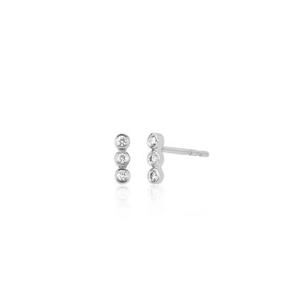 Shop Ef Collection 14ct White Gold And Triple Diamond Bezel Stud Earrings
