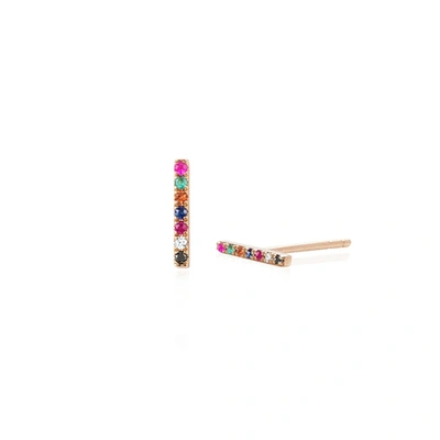 Shop Ef Collection 14ct Rose Gold Rainbow Bar Stud Earrings