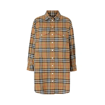 Shop Burberry Vintage Check Cotton Oversized Shirt In Antique Yel Ip Chk