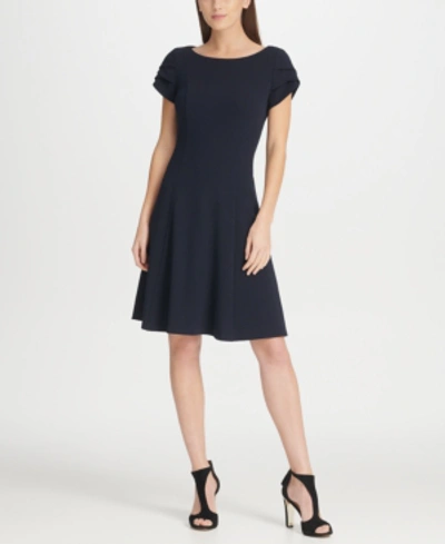 Shop Dkny Tulip Sleeve Fit & Flare Dress In Midnight