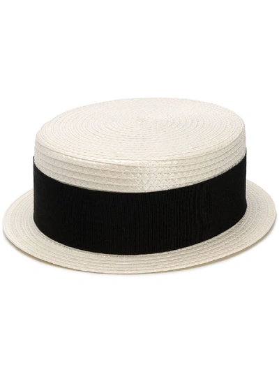 Shop Saint Laurent Small Boater Hat In White