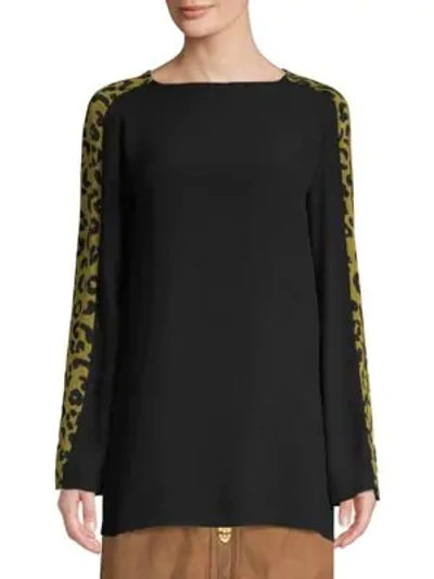 Shop Escada Cheetah Tunic Top In Black