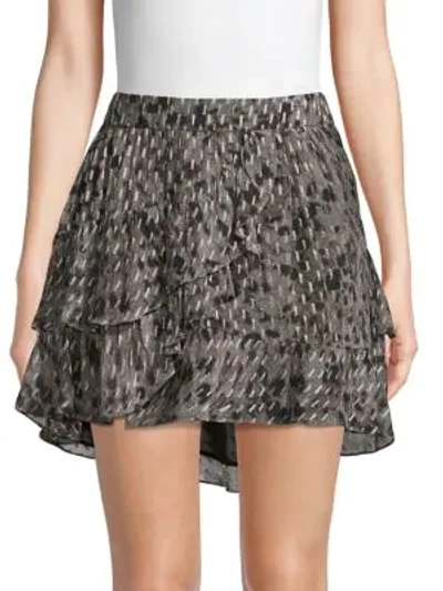 Shop Iro Celie Printed Tiered Ruffle Skirt In Grey