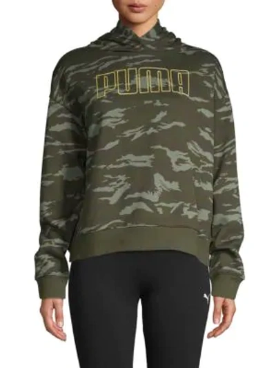 Shop Puma Camouflage-print Cotton Blend Hoodie In Green