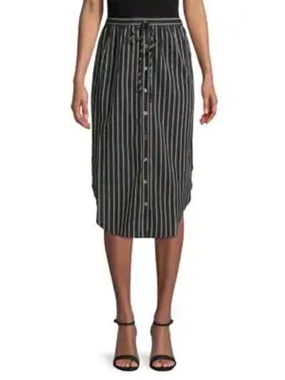 Shop Moon River Striped Shirttail Pencil Skirt In Black