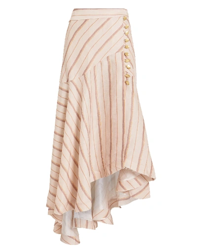 Shop Aje Cora Silk Linen Striped Skirt In Beige